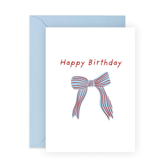Simple Happy Birthday Card - Minimalist Bow Design - Stylish Birthday Greeting for Him, Her, Friends, Family, and Loved Ones - Comes with Fun Stickers