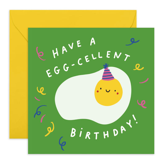 Funny Birthday Card - 'Eggcellent Birthday' - Gifts for Best Friends, BFF, Bruv, Mate, Brother, Cousin, Co-worker, Colleagues, Him - Fried Egg - Comes with Fun Stickers