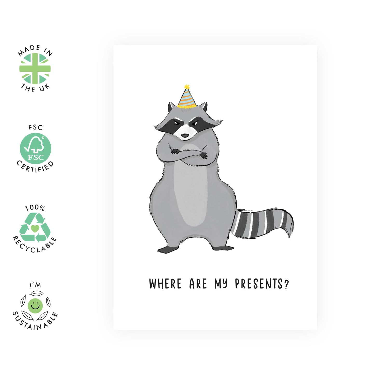 Happy Birthday Cards For Men Women - Raccoon Birthday Presents - Animal Greeting Card For Kids - Birthday Card For Him Her - Gifts For Brother Sister - Comes With Fun Stickers - By Central 23