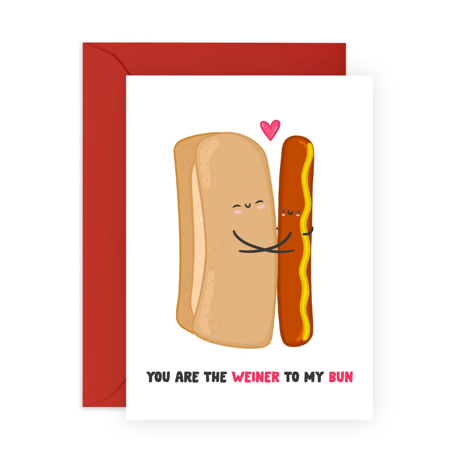 Wife Husband Anniversary Card - Weiner To My Bun Hot Dog - Birthday Card For Men Women - Valentines Card Girlfriend Boyfriend - Love Cards For Him Her - Comes With Stickers By Central 23