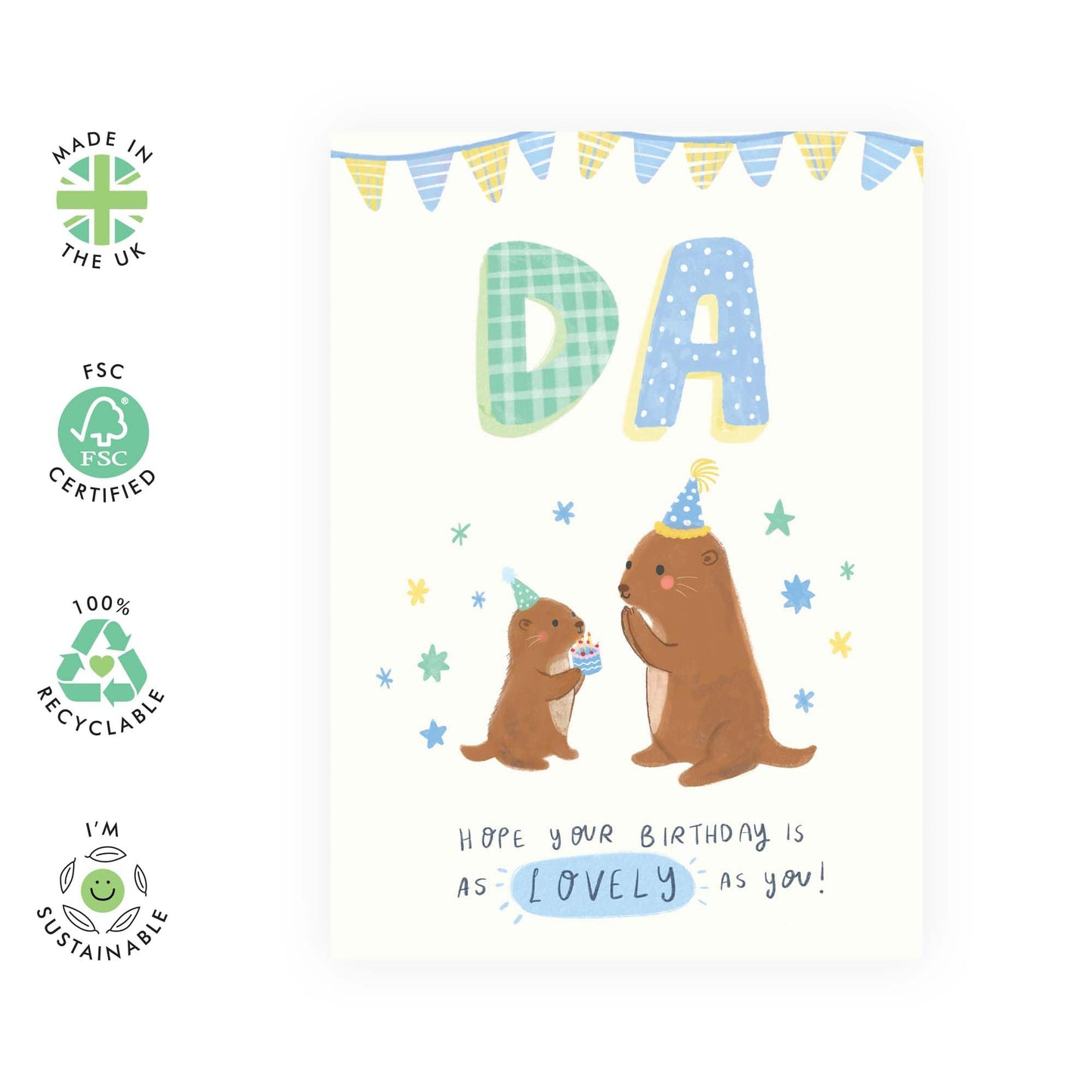 Otter Birthday Cards For Men - Da - Cute Greeting Cards For Grandad Grandpa Dad Father - Birthday Card For Him - Comes With Stickers And Envelope - Blank Inside - By Central 23