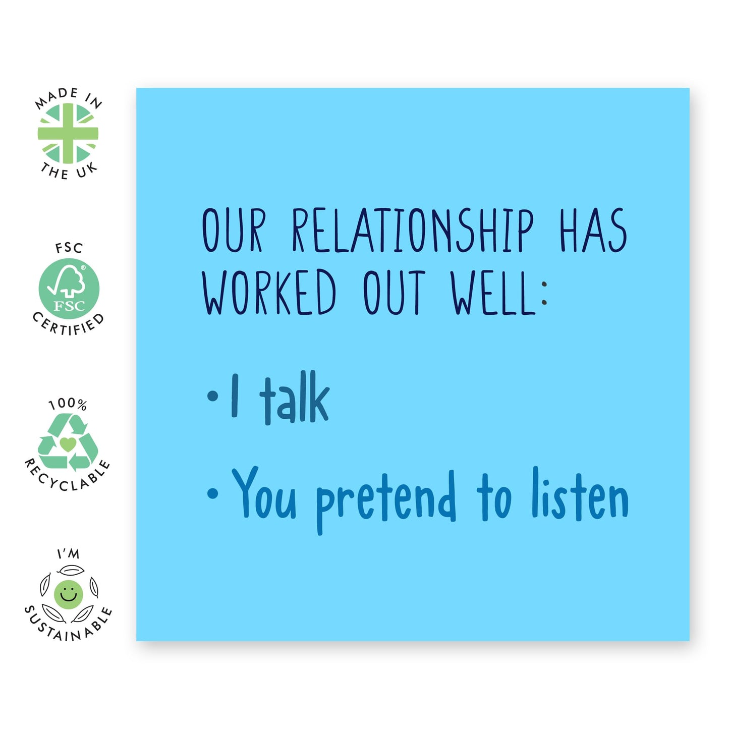 Funny Anniversary Card Him - I Talk You Pretend To Listen Blue - Husband Birthday Card - Boyfriend Birthday Card - Valentine's Day Card Men - Friendship Cards - Comes With Fun Stickers By Central 23