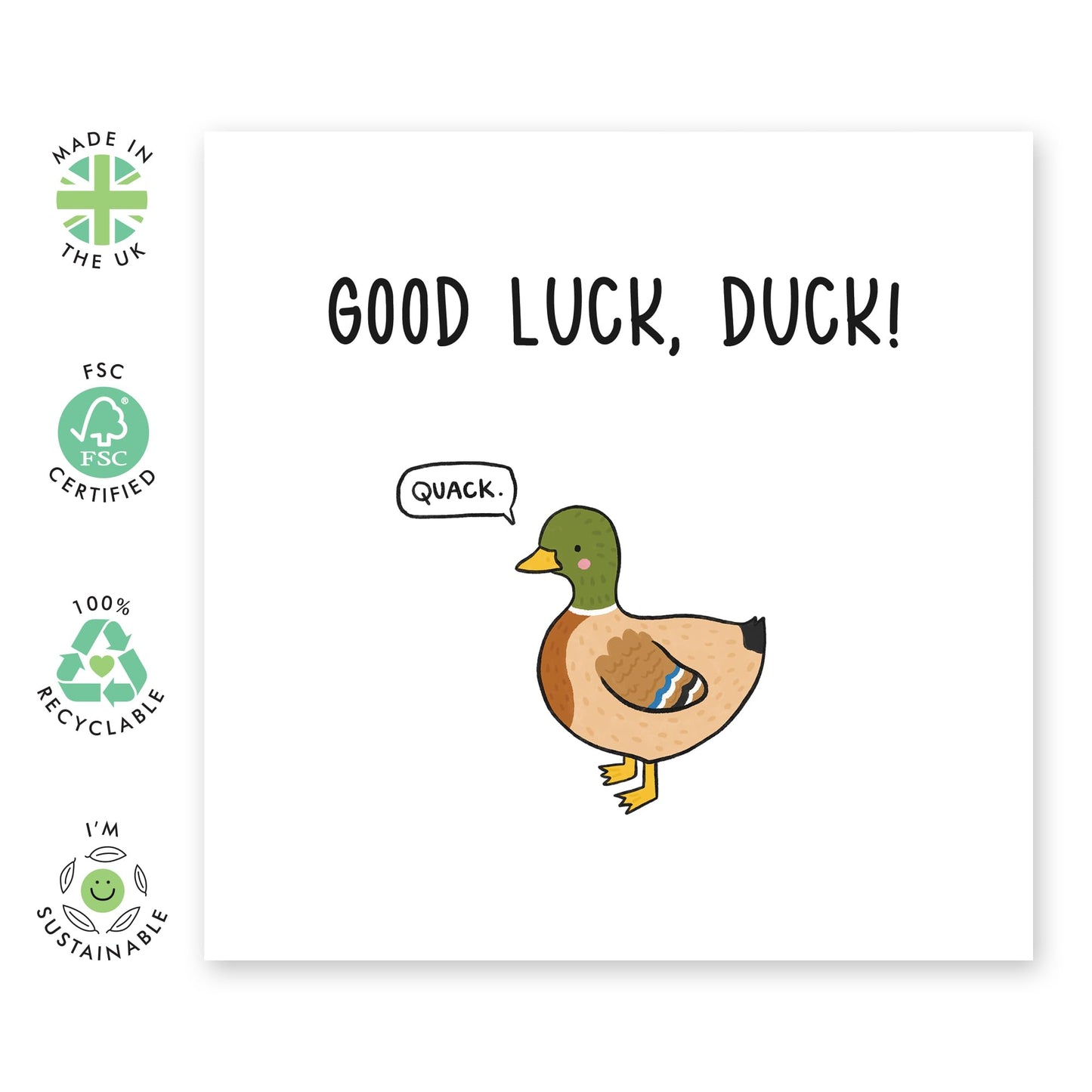 Leaving Card - 'Good Luck Duck' - Jokes for Colleagues, Partners, BFF, Besties, Office Mates, Work Mate, Bruv, - Quack Quack - Comes with Fun Stickers
