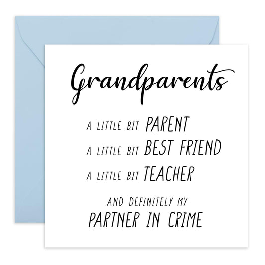 Greeting Card - 'GRANDPARENTS PARTNER IN CRIME' - Perfect for Celebrating Your Mischievous & Loving Grandparents - Ideal for Adding Humor & Love to Their Special Day- Comes With Stickers By Central 23