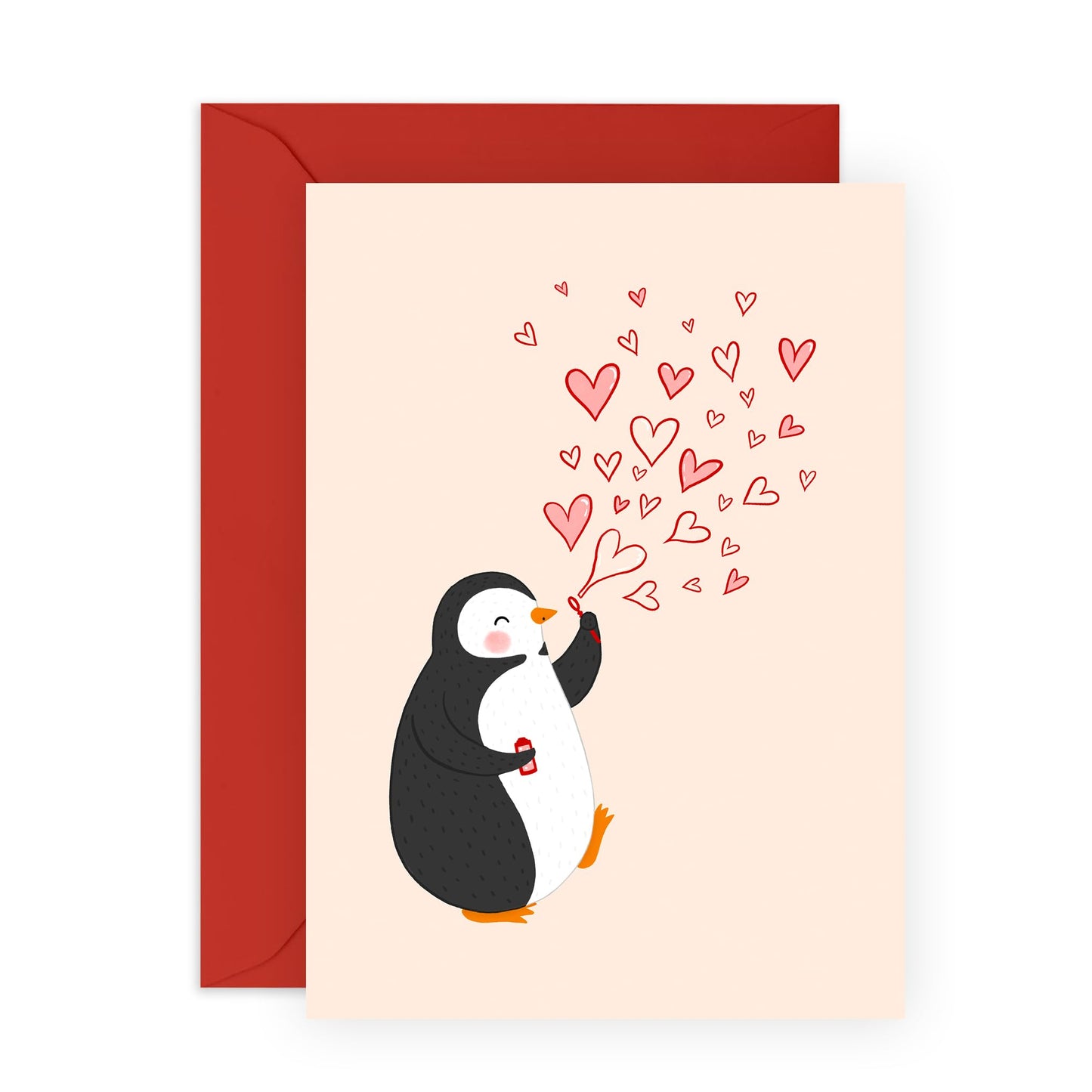 Adorable Penguin Love Card – Romantic Love Card for Him, Her, Women, Men, Wife, Husband, Girlfriend, Wife for Anniversary, Birthday or Valentines Day - Blowing Hearts - Comes with Stickers