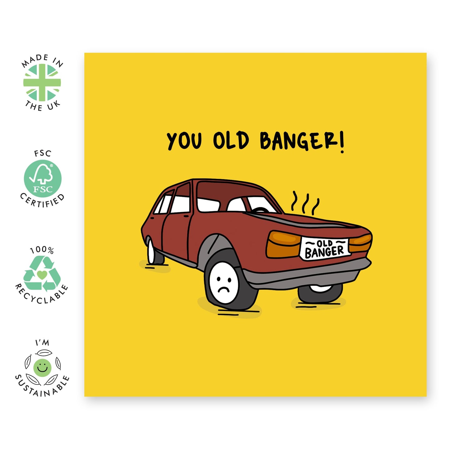 Hilarious Birthday Card - 'Old Banger' - Funny Gift for BFFs, Best Friend, Buddies, Mate, Coworkers, Colleagues, Neighbours - Old Cars - Comes with Fun Stickers