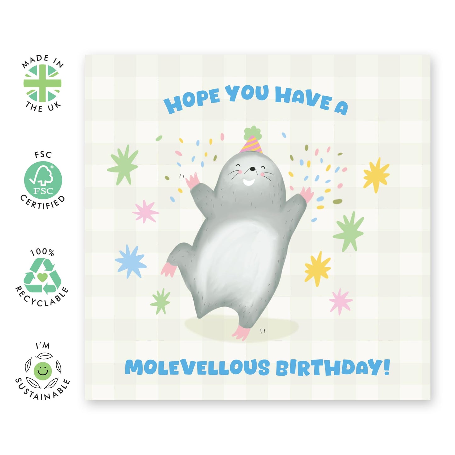 Birthday Card Happy Mole - 'Molevelous Birthday' - Gifts for Friends, Family, Co-worker, Colleagues, Bestie, Bruv, Mate, Brother, Him - Marvelous - Comes with Fun Stickers