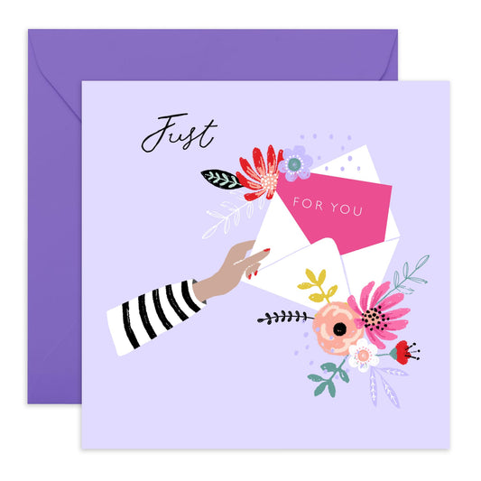 Greeting Cards For Her - Just For You - Lilac Floral Design - Blank Cards With Envelope - All Occasion Card For Friends Sister Mum Nan Aunt - Comes With Stickers By Central 23