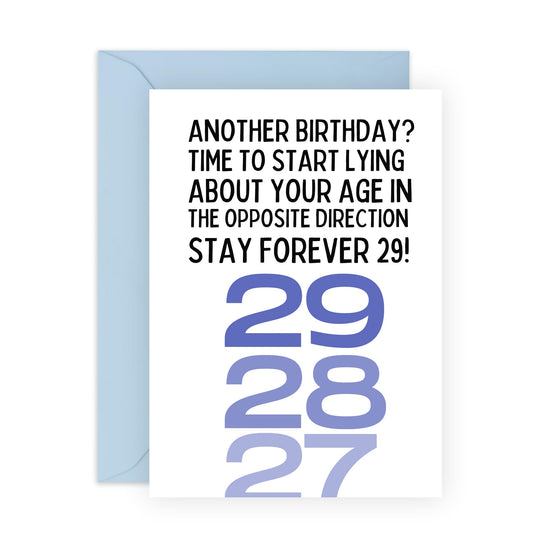 Charming Birthday Card - 'FOREVER 29' - Celebrate with a Fun Twist on Staying Young - Perfect for Adding a Playful Touch to Birthdays - Includes Envelope and Stickers by Central 23