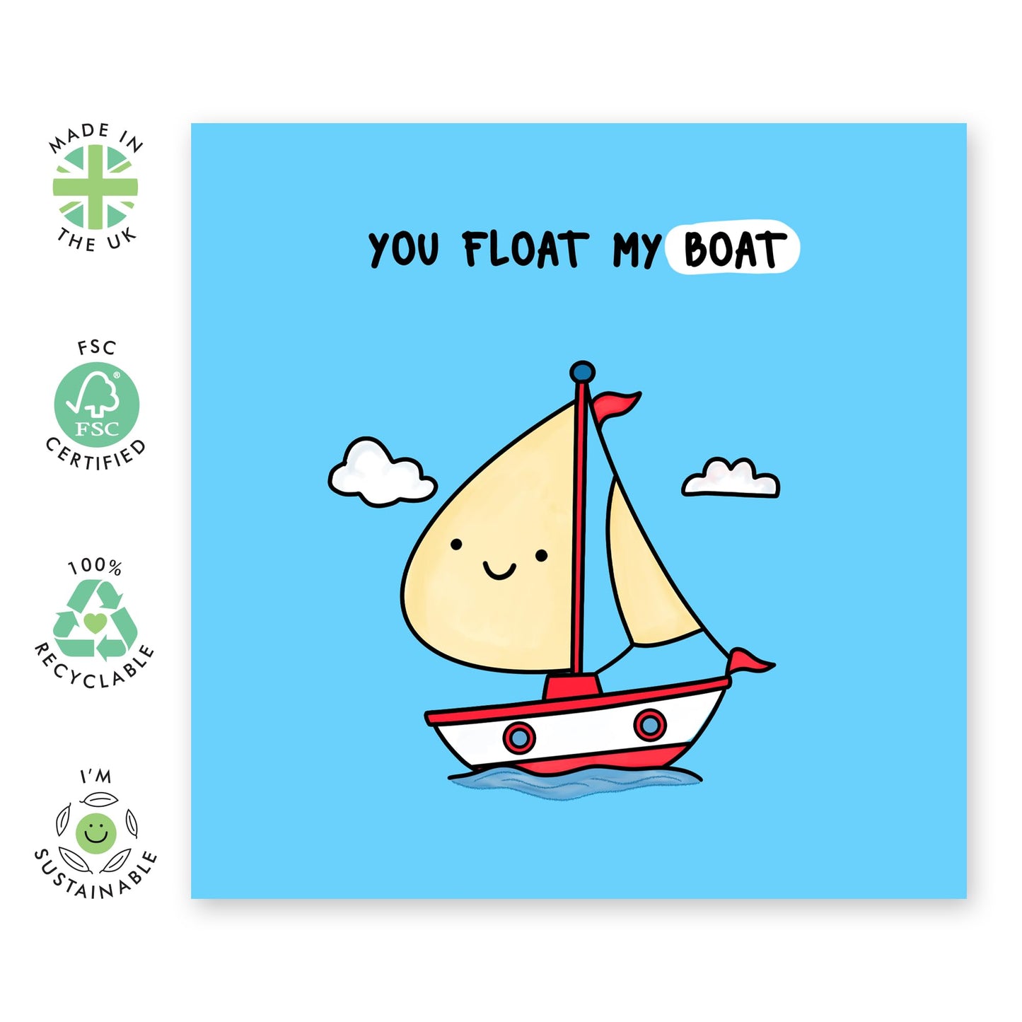 Cute Anniversary Greeting Card - 'Float My Boat' - Gifts for Husband, Wife, Partner, Married Couples, Boyfriend, Girlfriend, Other Half - Floating Together - Comes with Fun Stickers