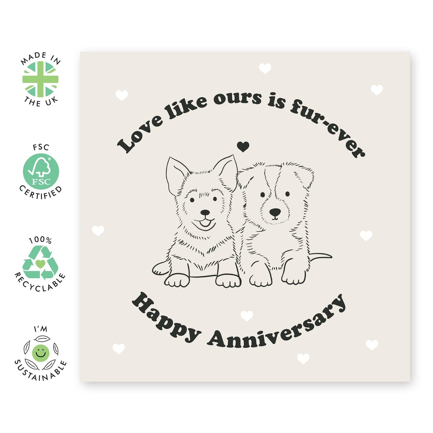 Romantic Dog-Themed Anniversary Card - "Love Like Ours Is Fur-Ever" for Couples, Partner, Wife, Husband, or Dog Lovers - Cute Puppy Design with Red Envelope