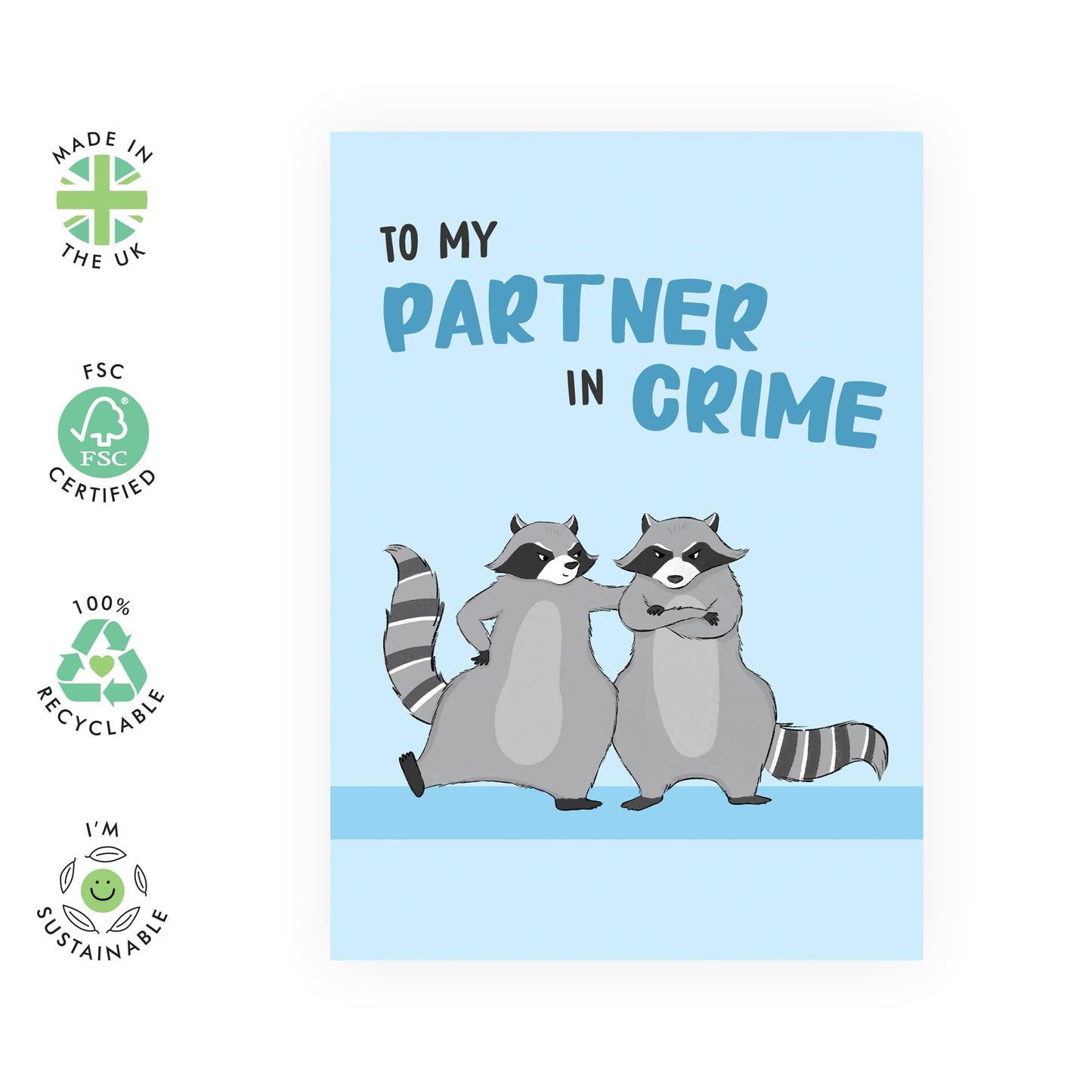 Central 23 Anniversary Card For Couple Husband Wife - Raccoon Partner In Crime Blue - Valentines Day Card Girlfriend Boyfriend - Greeting Cards For Fiance - Couple - Comes With Fun Stickers