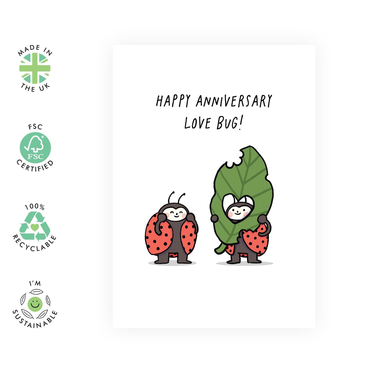Cute & Romantic Anniversary Card - 'Love Bug' - Anniversary & Valentines Gifts for Couples, Parents, Husband & Wife - Adorable & Sweet Message - Comes with Fun Stickers