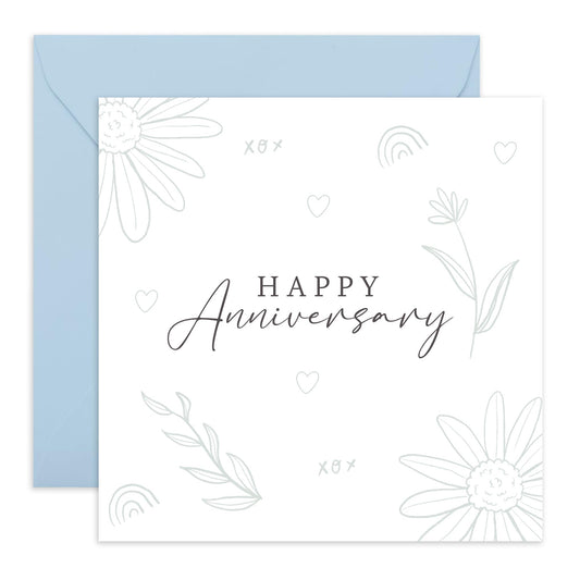 Simple Anniversary Card - 'Happy Anniversary Grey' - Gifts for Wife, Husband, Girlfriend, Boyfriend, Him, Her, Partner, Married Couples - Minimal - Comes with Fun Stickers