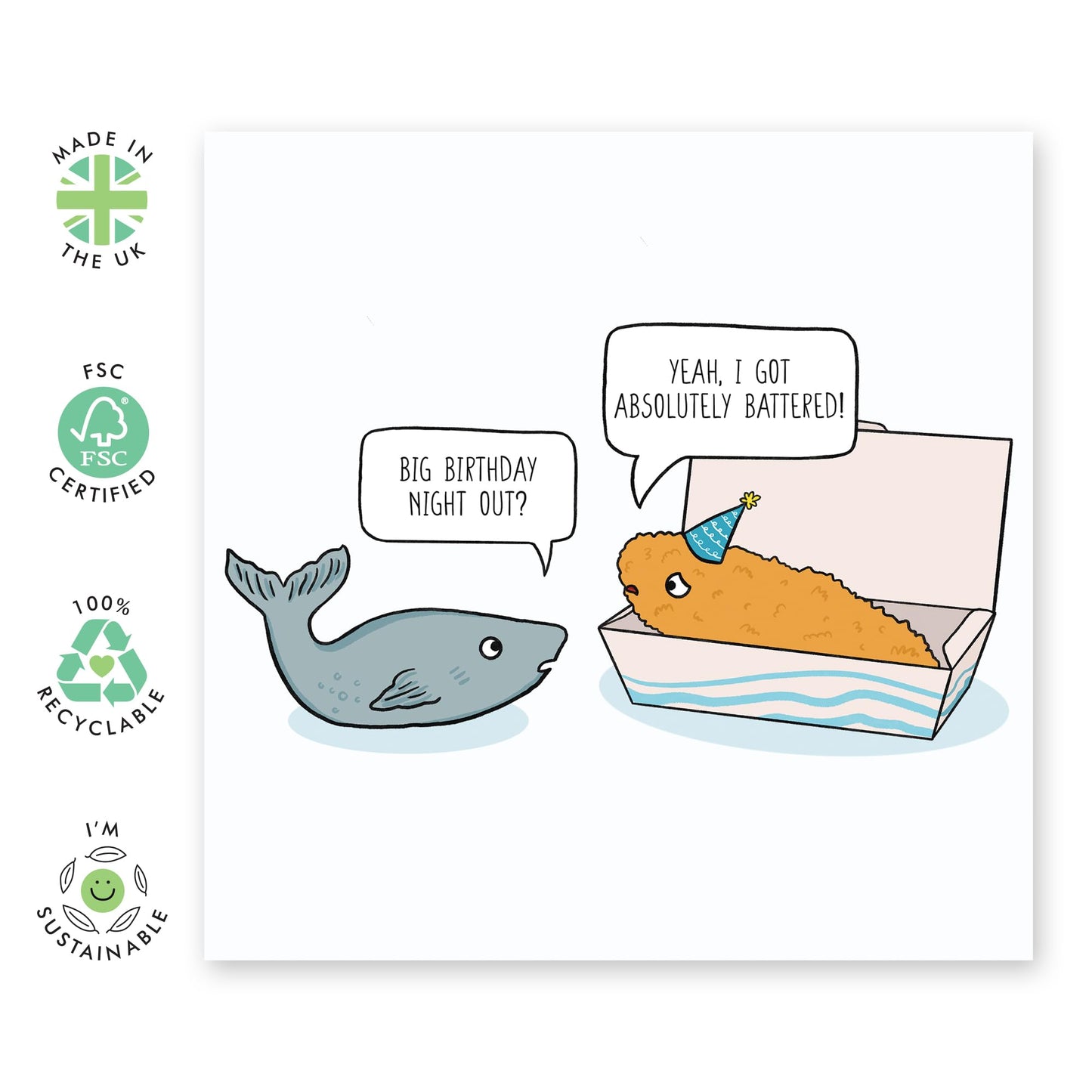 Hilarious Birthday Card About Last Night - 'Battered Fish Birthday' - Gifts for Friends, Buddies, BFF, Colleagues, Coworkers - Getting Drunk - Comes with Fun Stickers