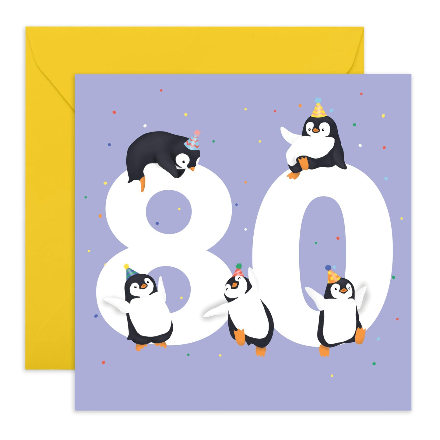 80th Birthday Card For Men Women - Penguin Age 80 - Grandparents Birthday Greeting Card - Animal Birthday Card - Happy Eightieth Birthday Card - Comes With Fun Stickers - By Central 23