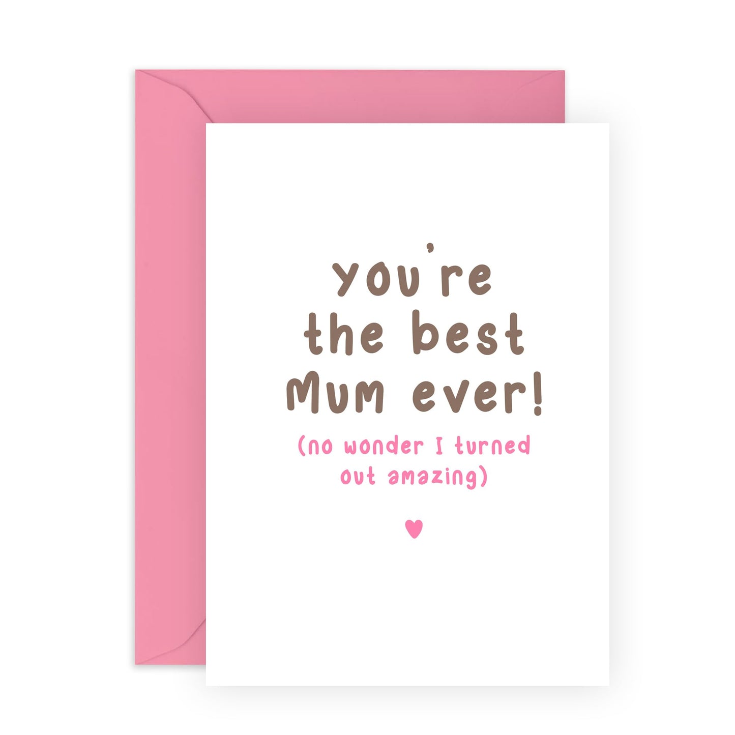 Mum Birthday Cards - Best Mum Ever! - Simple Thank You Gifts For Her, Mummy, Mam, Mama, Ladies, Women from Son Daughter Family - Pink Mothers Day Card -Comes With Fun Stickers