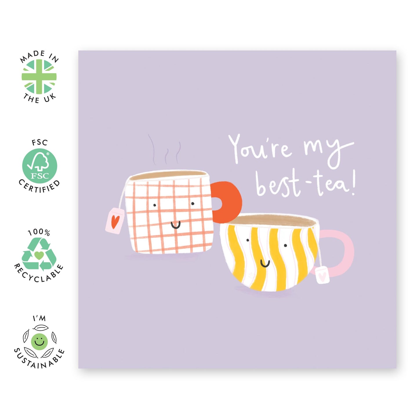 Birthday Card For Best Friend Women - You're My Best - TEA - Friendship Gifts For Friends Women Bff - Thank You I Love You Cards For Bestfriend - Comes With Stickers By Central 23