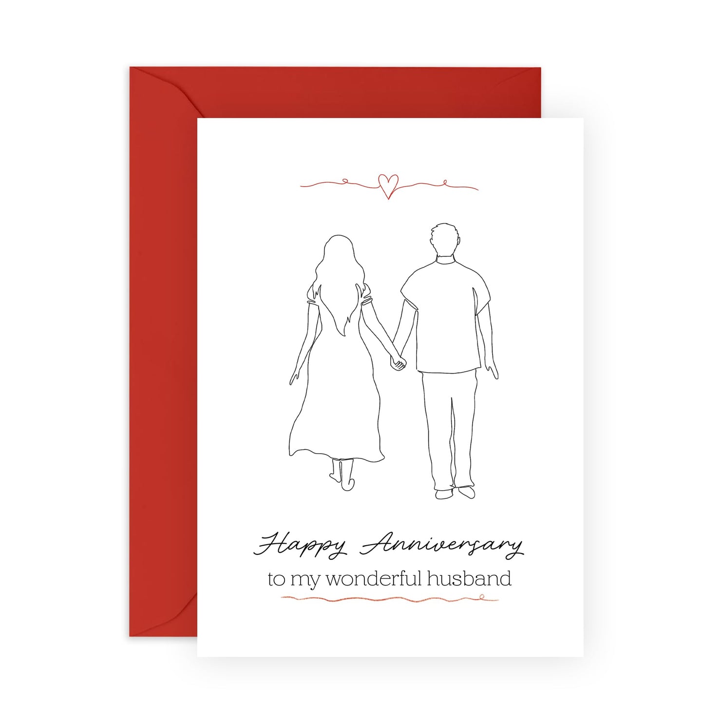 Thoughtful Anniversary Card for Him - 'Beautiful Husband' - Gifts for Babe, Hun, Other Half, Darling, Love - Holding Hands - Comes with Fun Stickers