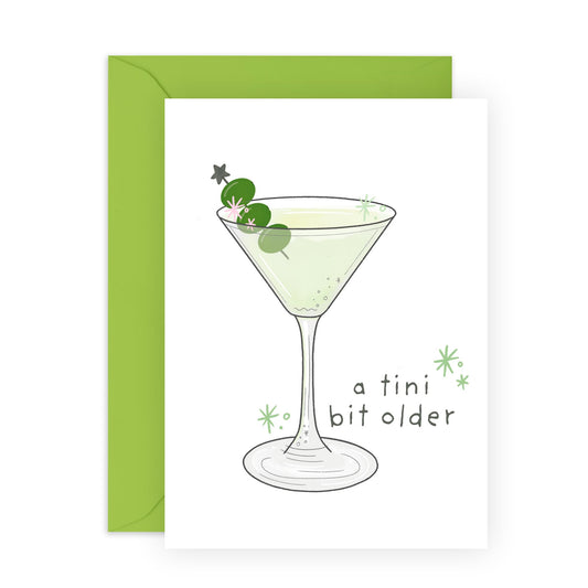 Fun & Creative Birthday Card - 'A Tini Bit Older Martini' - Gifts for Him or Her, Friends, BFF, Buddies, Coworkers, Colleagues - Cocktails - Comes with Fun Stickers