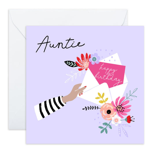 Purple Birthday Cards For Auntie - Happy Birthday Cards And Envelopes For Her Women Female Aunty Tia - Sweet Heartfelt Gifts From Niece Nephew - Comes With Fun Stickers By Central 23