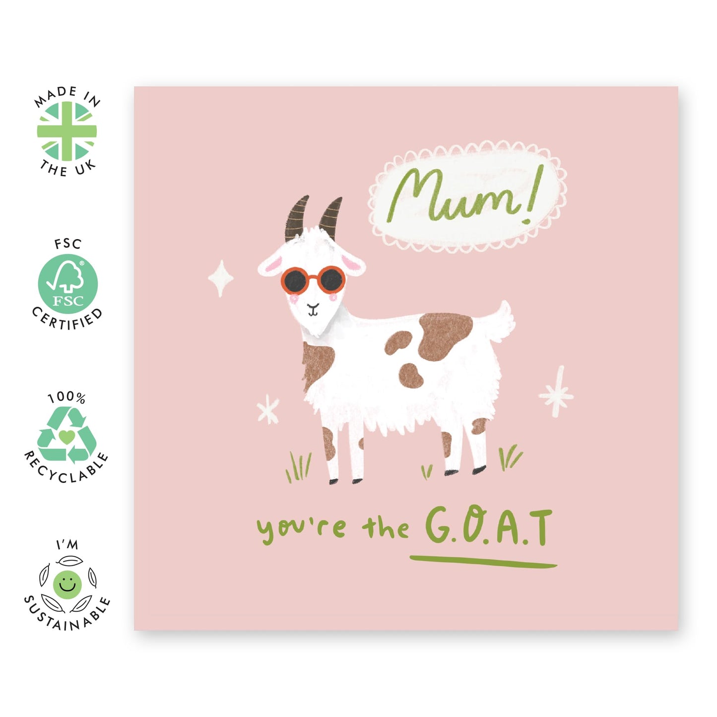 Hilarious Animal Birthday Card - 'Goat Mum' - Gifts for Mother, Mammy, Mummy, Ma, Mama, In-Law, Step Mum, Mam - Greatest of All Time - Comes with Fun Stickers