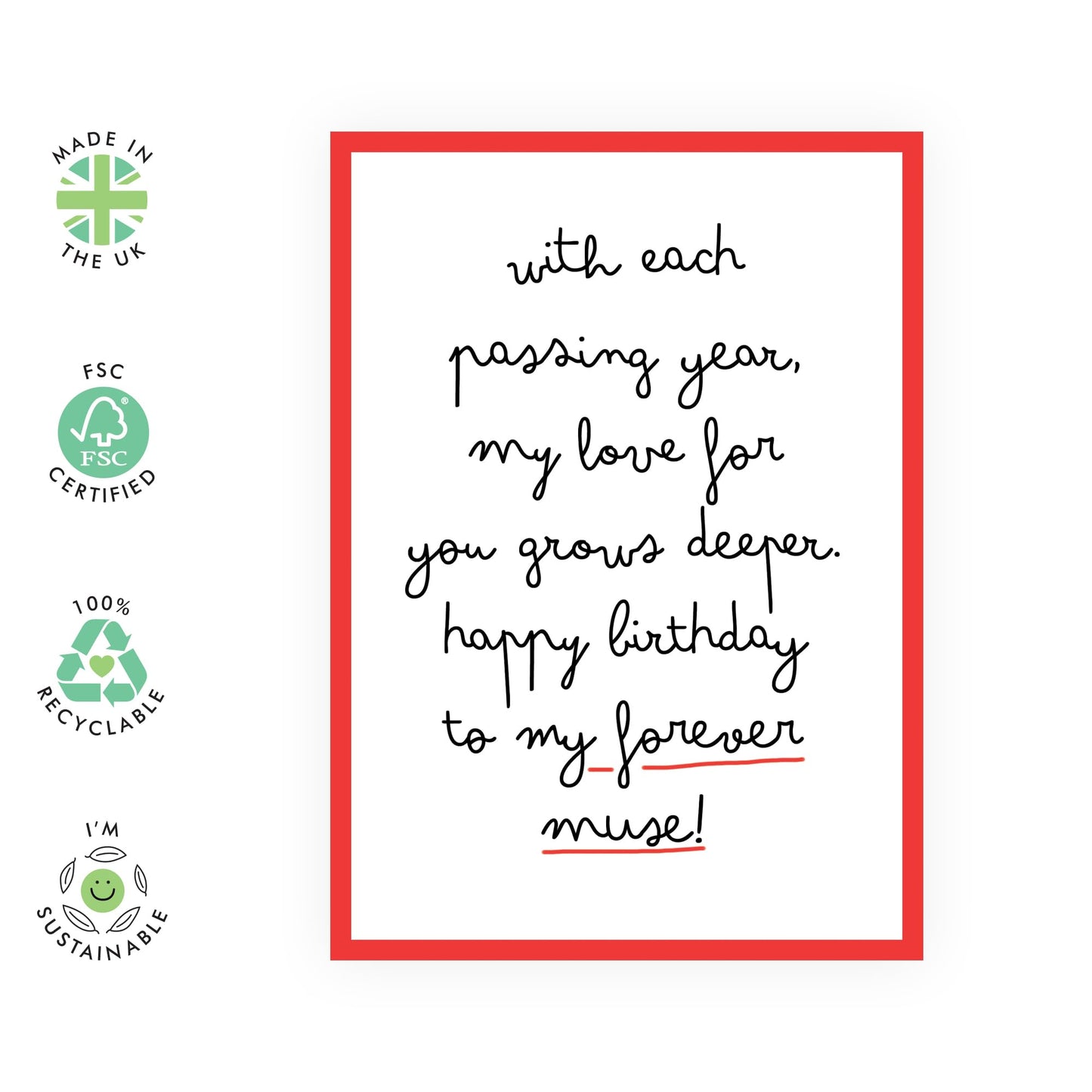 Wife Birthday Card From Husband - My Forever Muse - Romantic Birthday Gifts For Women - Sweet Greeting Cards For Her - Love Gifts For Her - Comes With Stickers - By Central 23