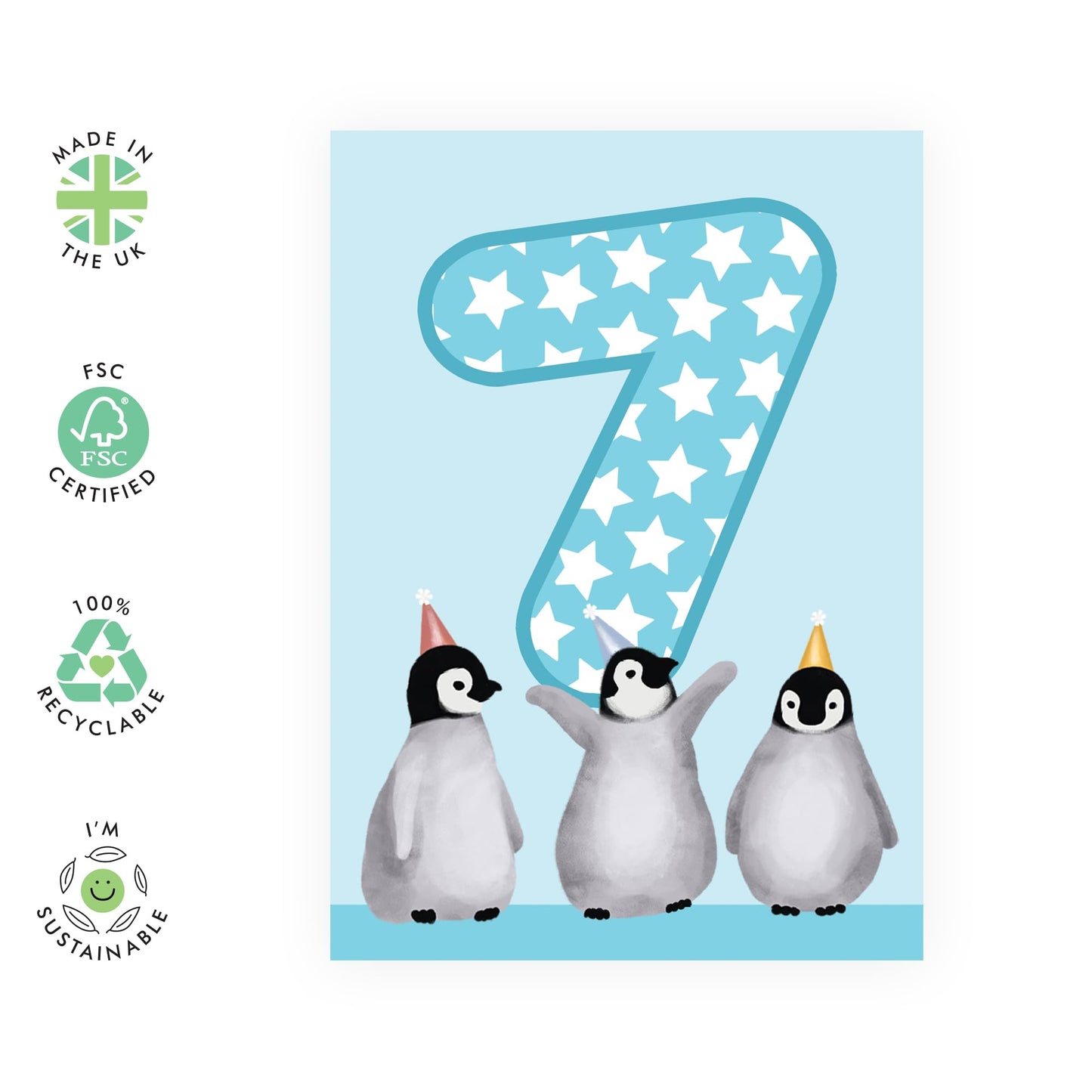 7th Birthday Card - Penguin Birthday Age 7 - Toddler Milestone Cards Age Seven Year Old - Seventh Birthday Cards - Cute Penguin - Gifts For Boys Grandson Nephew - Comes With Sticker By Central 23