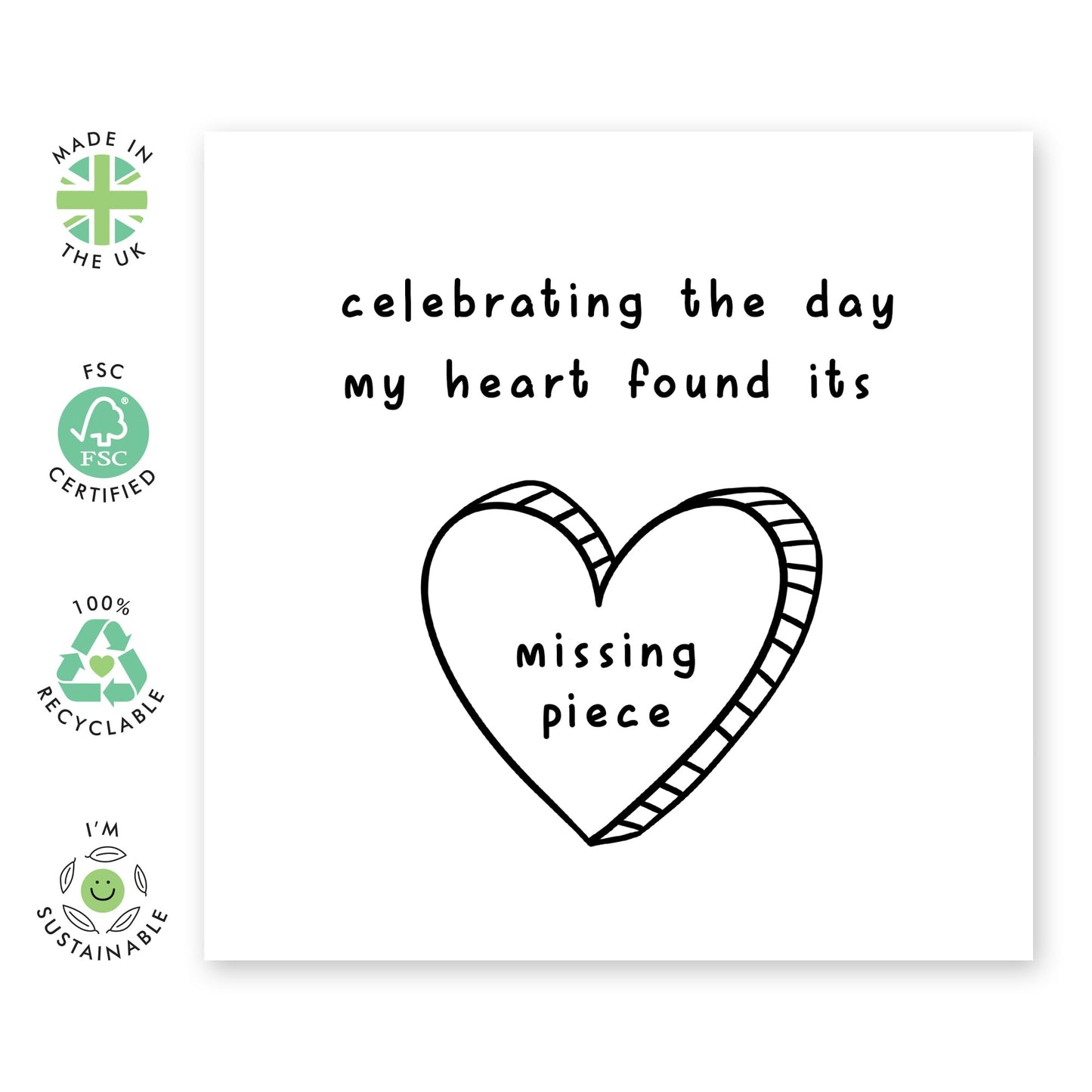 Anniversary Card For Him Her - My Heart Found Its Missing Piece - Wedding Anniversary - Love Gifts For Husband Wife Boyfriend Girlfriend - Comes With Stickers - By Central 23