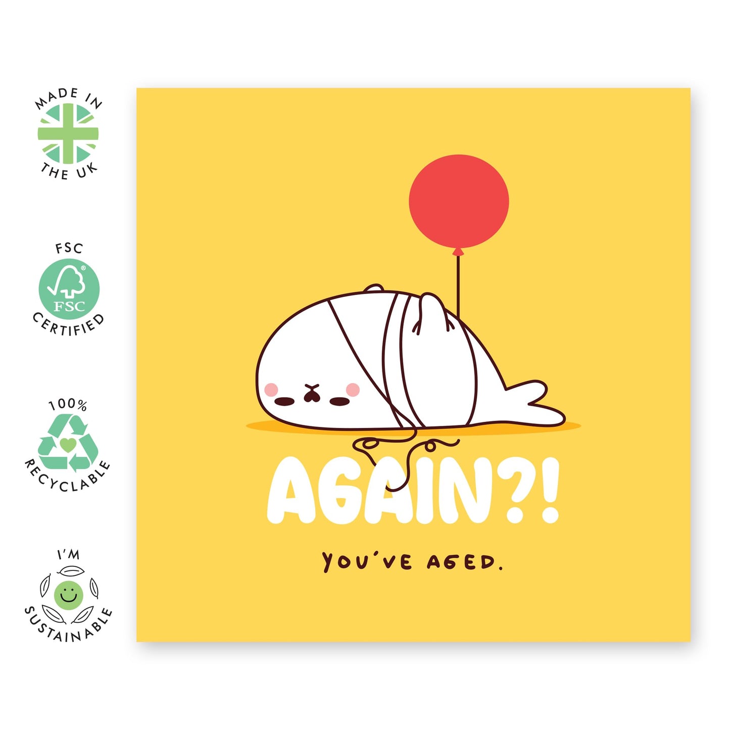 Birthday Card with a Cute Seal - 'Lazy Seal Aged' - Gifts for Friends, Besties, BFF,Girlfriends, Sister, Sis, Bruv, Mate, Colleagues, Co-worker, Cousin - Tied Balloon - Comes with Fun Stickers