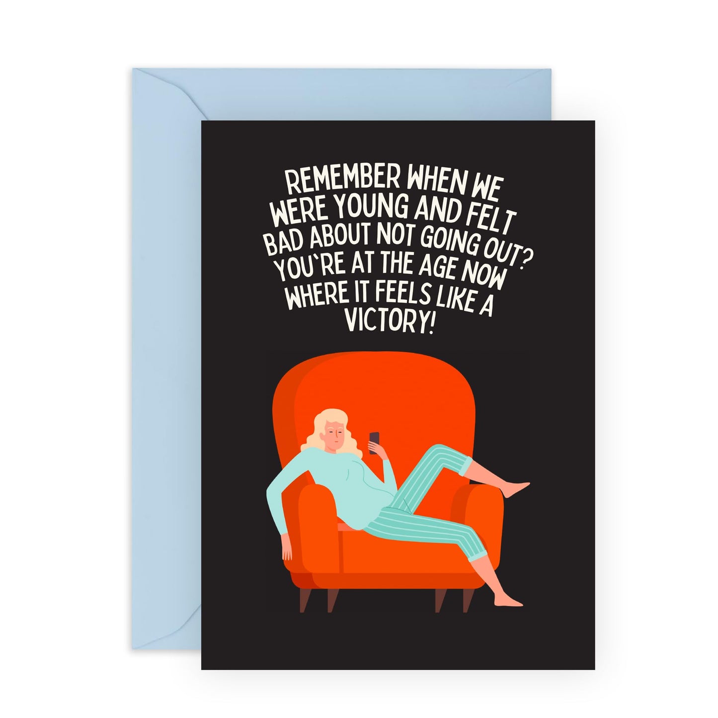Humorous Birthday Card - 'NOT GOING OUT VICTORY' - Celebrate with a Playful Nod to Enjoying the Comforts of Home - Fun Way to Celebrate Their Birthday - Includes Envelope and Stickers by Central 23