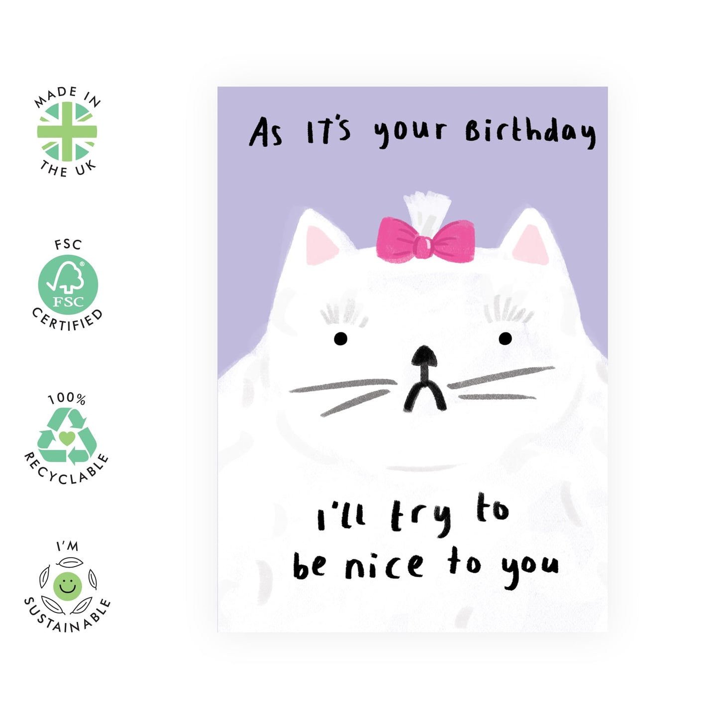 Birthday Greeting Card - 'CAT NICE TO U' - Perfect for Showing Affection with a Whimsical Cat Twist - Ideal for Friends, Bothers, Sisters, Family or Loved Ones - Comes with Stickers by Central 23