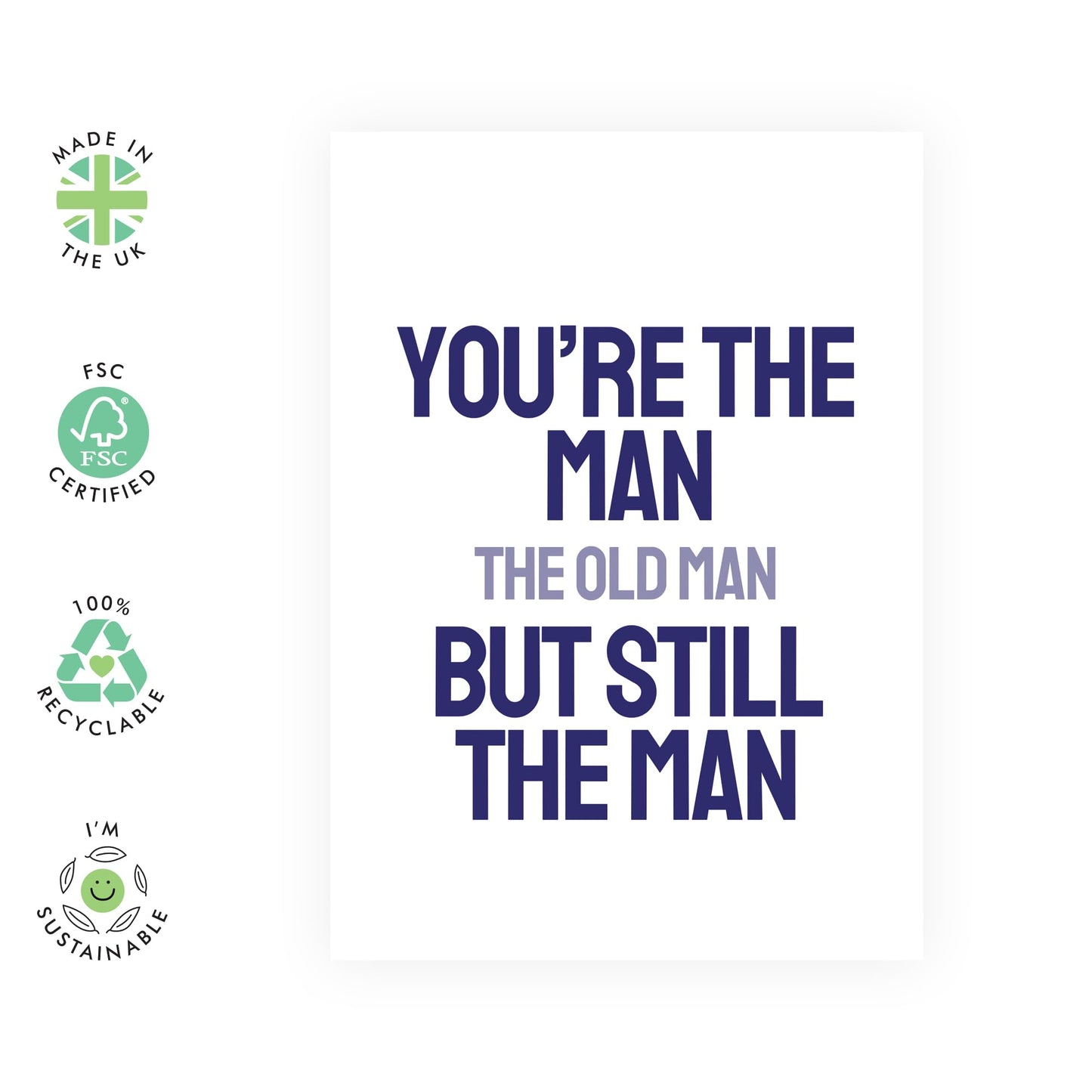 Funny Birthday Cards for Aging Men - 'You're The Man The Old Man But Still The Man' - Happy Birthday Gift Cards for Husbands, Dad & Old Men - Jokes for Fathers - Comes with Fun Stickers