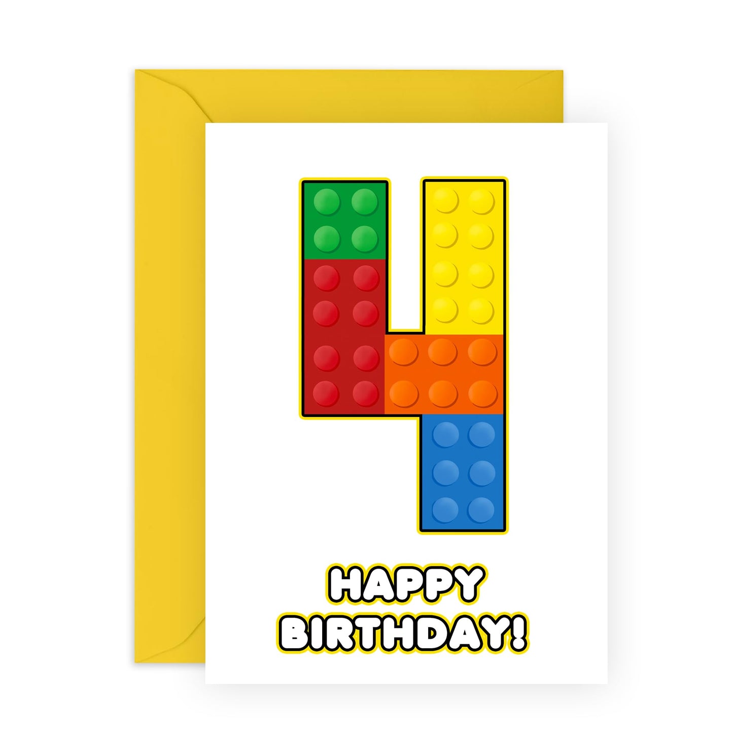 4th Birthday Card - 4 Building Block - Baby Milestone Cards Age Four - Forth Birthday Cards - Building Block - Gifts For Son Boys Grandson Nephew - Comes With Sticker By Central 23