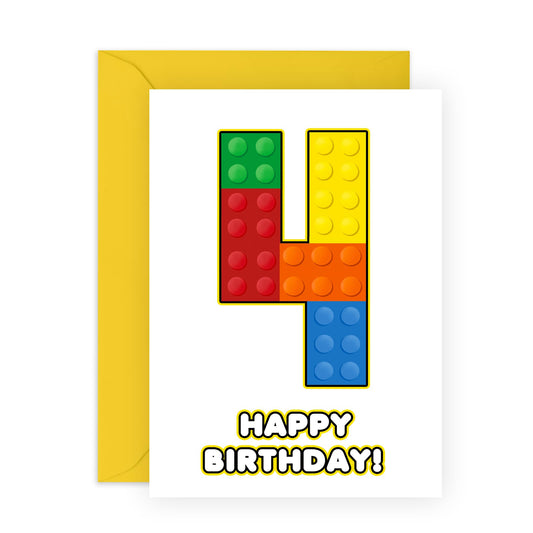 4th Birthday Card - 4 Building Block - Baby Milestone Cards Age Four - Forth Birthday Cards - Building Block - Gifts For Son Boys Grandson Nephew - Comes With Sticker By Central 23
