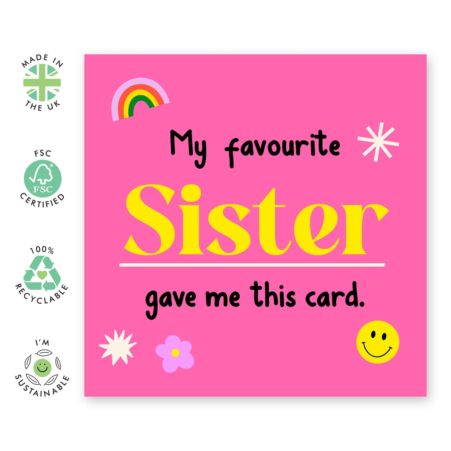 Sister Birthday Card - My Favourite Sister Gave Me This Card - Sweet Greeting Cards And Envelopes For Female Sibling - Gifts From Brother - Comes With Fun Stickers By Central 23