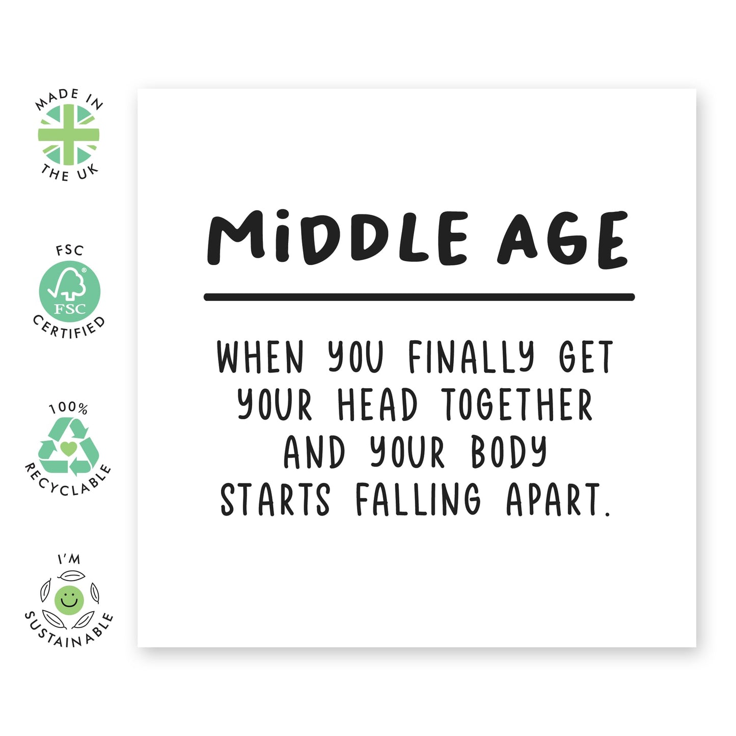Hilarious Birthday Card for Adults - 'Middle Age Definition' -Gifts for Friends, Bruv, Mates, Colleagues, Co-workers, Dad, Uncle, Him - Body and Mind - Comes with Fun Stickers