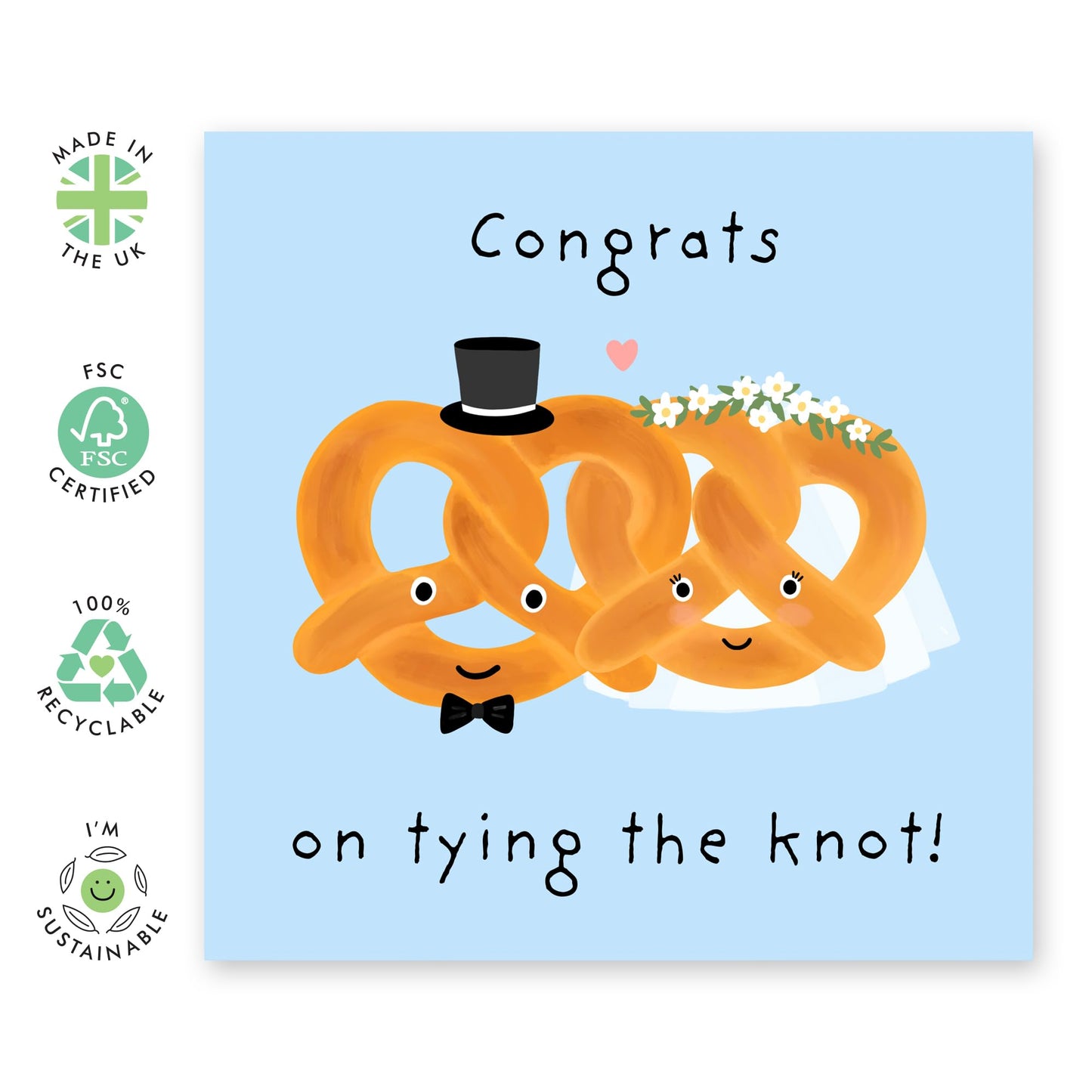 Wedding Celebration Card - 'Congrats On Tying The Knot' - Gifts for the Bride, Groom, Best Friend, Bestie, Married Couples, Newly Wed, Brother, Sister, Cousin - Pretzels - Comes with Fun Stickers