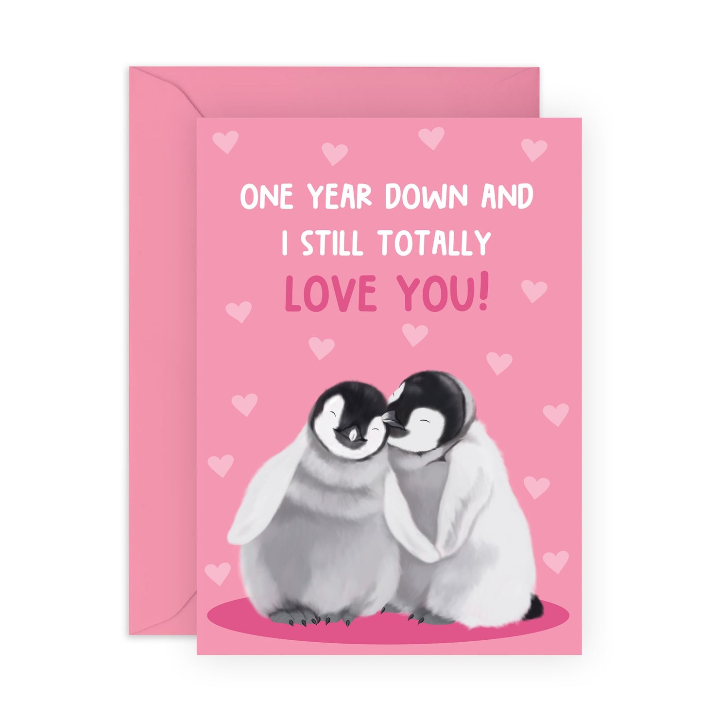 1 Year Anniversary Card For Wife - First Wedding Anniversary Card For Husband - Penguin Gifts For Boyfriend Girlfriend Partner - Comes With Fun Stickers - Blank Inside With Envelope - By Central 23