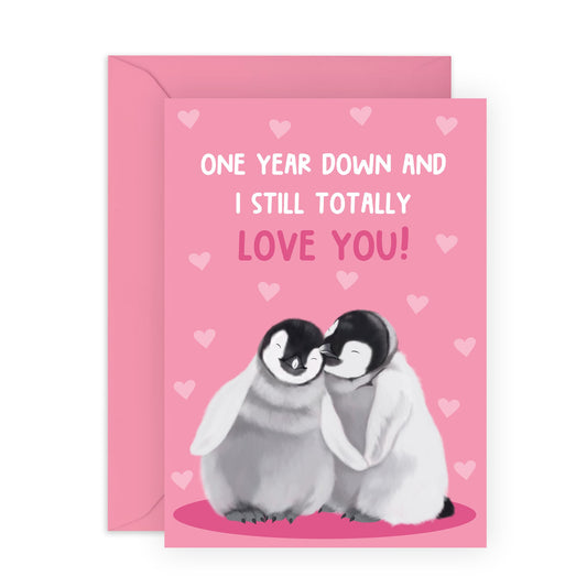 1 Year Anniversary Card For Wife - First Wedding Anniversary Card For Husband - Penguin Gifts For Boyfriend Girlfriend Partner - Comes With Fun Stickers - Blank Inside With Envelope - By Central 23