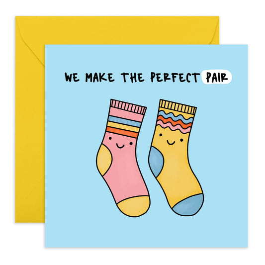 Cute Socks Anniversary Card - 'Perfect Pair' - Gifts for Husband, Wife, Partner, Married Couples, Boyfriend, Girlfriend, Other Half - Side By Side - Comes with Fun Stickers