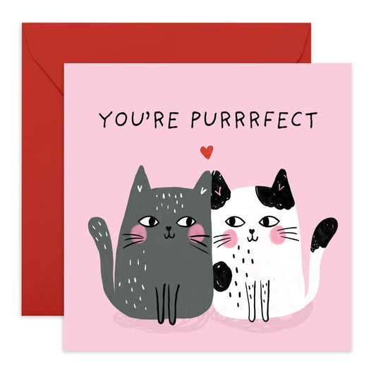 Greeting Card - 'You’re Purrfect' - For Cat Lovers - Cute and Playful Design - Ideal for Celebrating Any Occasion with Charm - Perfect for Someone Special - Comes with Fun Stickers by Central 23
