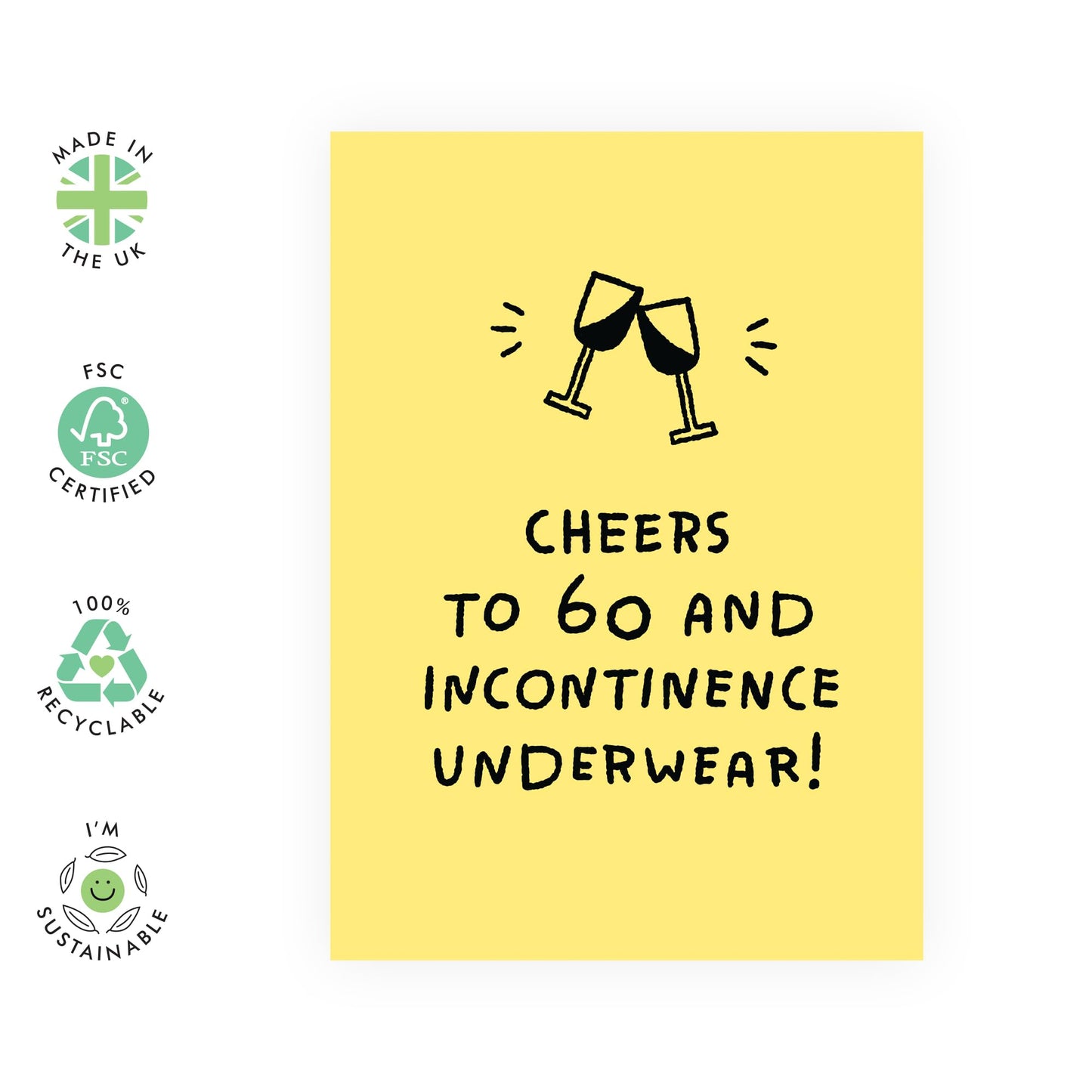 60th Birthday Card For Men Women - 60-incontinence-underwear - Wife Husband Birthday Greeting Card - Happy Sixtieth Birthday Cards For Male Female Friends - Comes With Stickers By Central 23