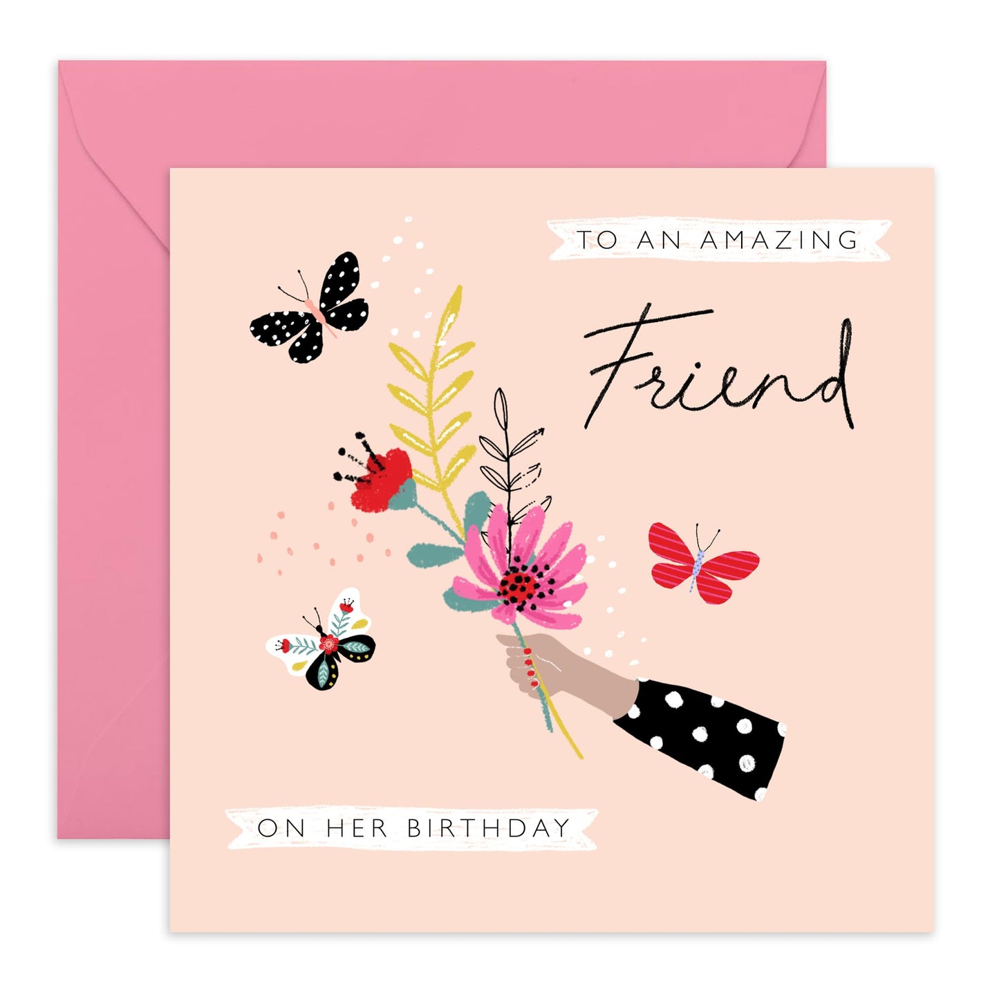 Birthday Card For Friend Woman - To An Amazing Friend On Her Birthday - Flowers Butterfly Bouquet Card - Floral Gifts For Friends Women Comes With Cute Stickers - By Central 23