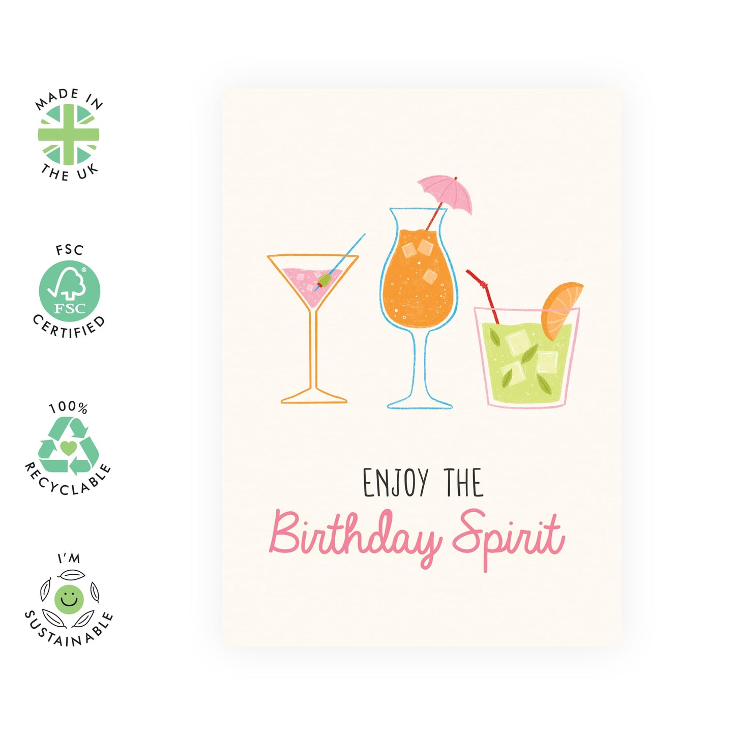 Birthday Cards For Women - Enjoy The Birthday Spirit - Mum Birthday Card - Gifts For Sister Friends Girlfriend Wife - Greeting Cards For Her - Comes With Stickers - By Central 23