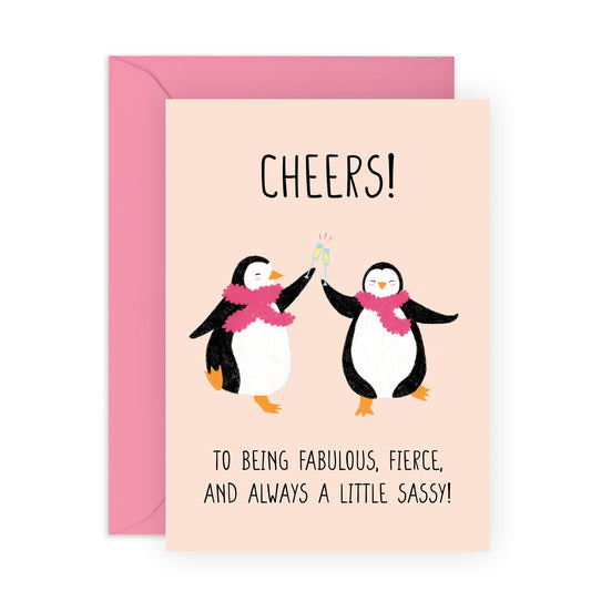Greeting Card - 'FABULOUS PENGUIN BESTIES' - Perfect for Celebrating a Fabulous Friendship with a Fun Twist - Ideal for Best Friends, Penguin Lovers, BFFs, Besties - Comes with Stickers By Central 23