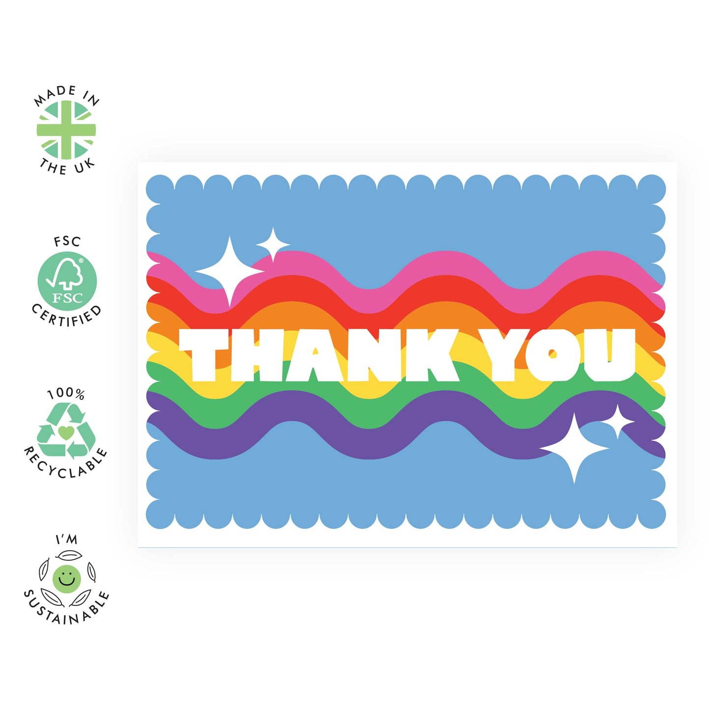 Thank You Greeting Cards For Dad Mum - Thank You Rainbow Wiggle - Gift Men Women - Appreciation Cards For Her Him - Rainbow - Sister Brother - Best Friend - Comes With Fun Stickers - By Central 23