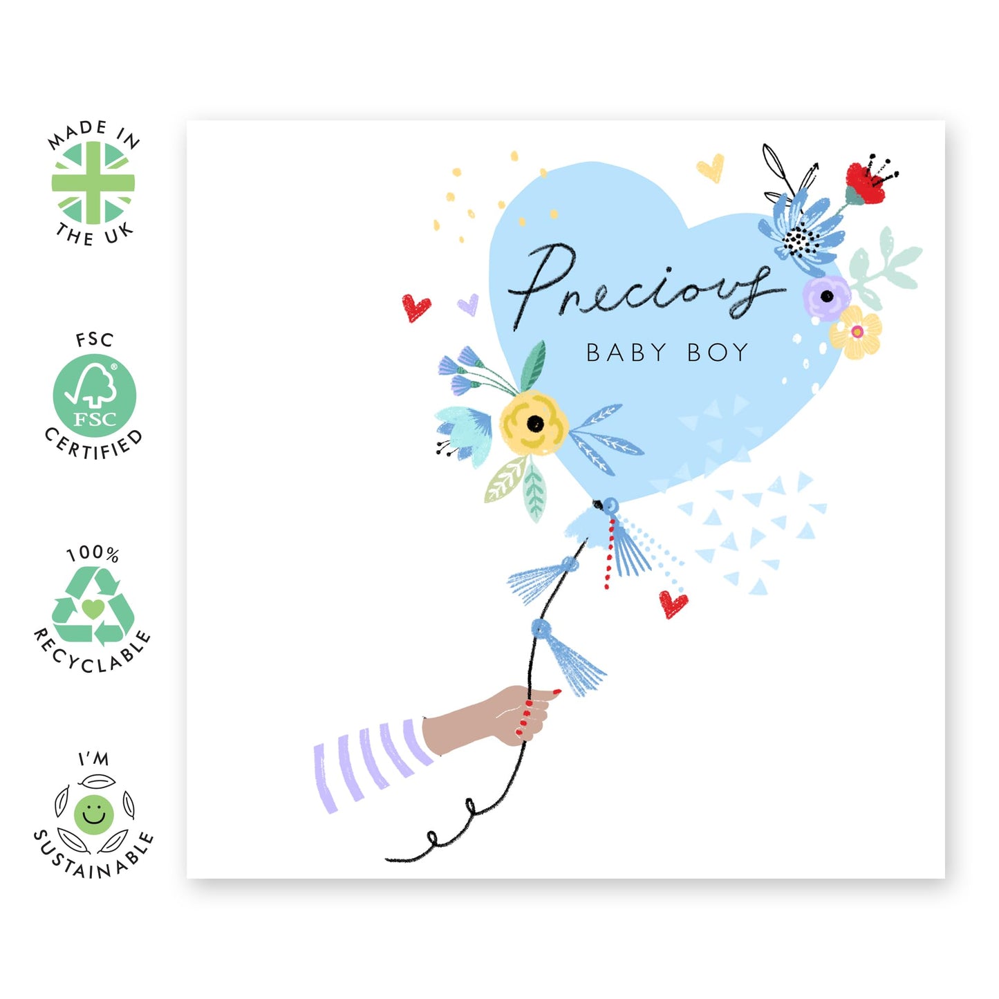 Baby Shower Card Boy - Precious Baby Boy - Pregnancy Well Done Congratulations Card For New Baby - Newborn - Comes With Stickers - By Central 23