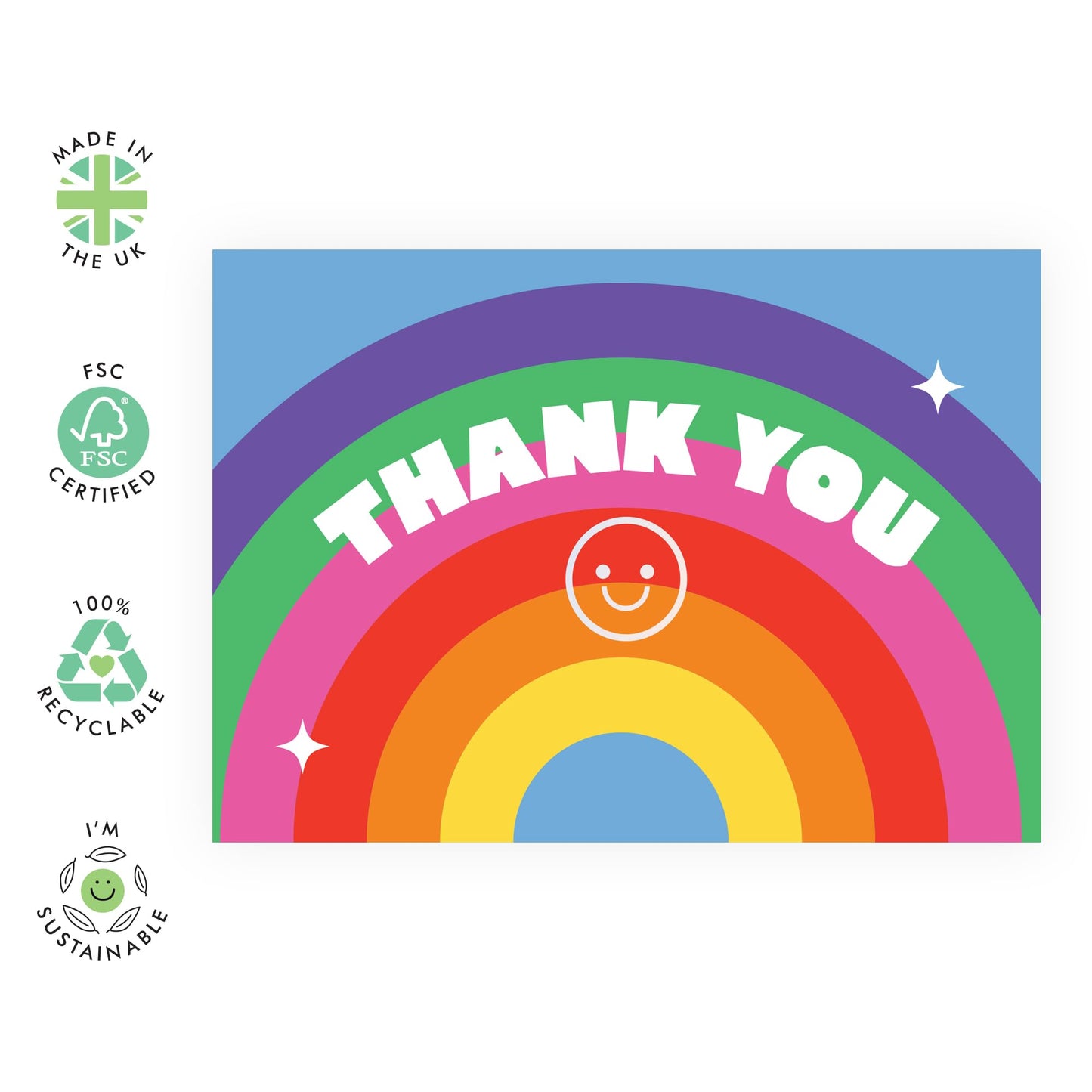 Thank You Greeting Cards For Her Him - Thank You Rainbow Smiley - Gift Men Women - Appreciation Cards For Dad Mum - Rainbow - Sister Brother - Best Friend - Comes With Fun Stickers - By Central 23