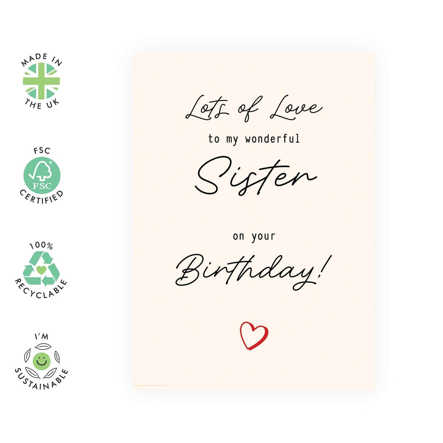 Wonderful Sister Birthday Card - Lots of Love - Heartfelt Message for Sis, Bestie, Sibling, In Law, Step Sis, Girls, Women, Family, Her - From Your Sibling - Comes with Fun Stickers